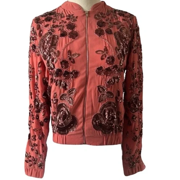 NWOT VERY COOL Endless Rose sequin Rose Bomber Jacket. - Picture 3 of 11